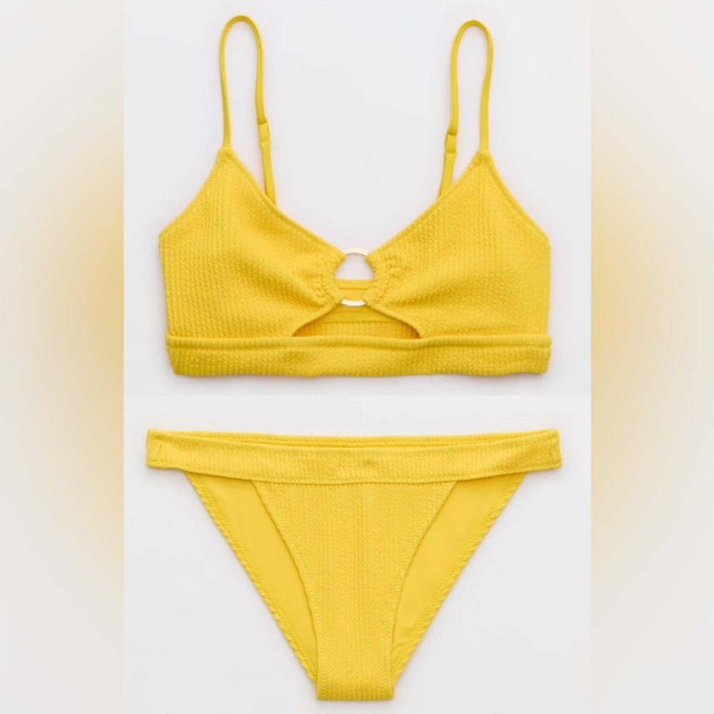 NWT Aerie FULL SET Crinkle Scoop Cutout Top + Cheeky Banded Bottom Yellow - Sz M